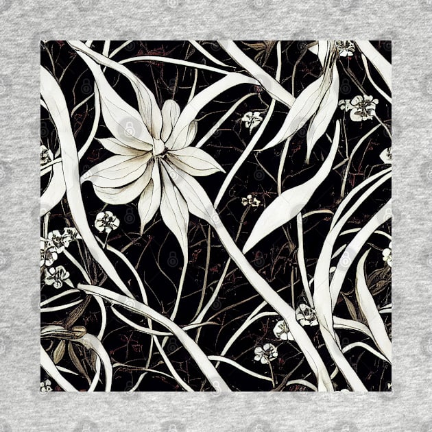 Black and White Vintage Floral Cottagecore Romantic Flower Peony Rose Leaf Design by VintageFlorals